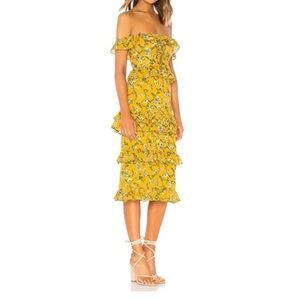 Tularosa- midi yellow off the shoulder dress